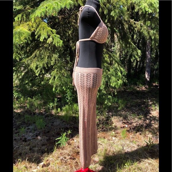 NEW Tan Stretch Knit Pant Crop Top Set Summer Loungewear Beach One Size XS/S - Picture 5 of 12